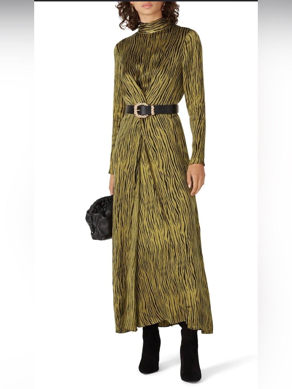 Petersyn Zebra Maxi Long Sleeve Print Maxi Dress XS Olive Green Black